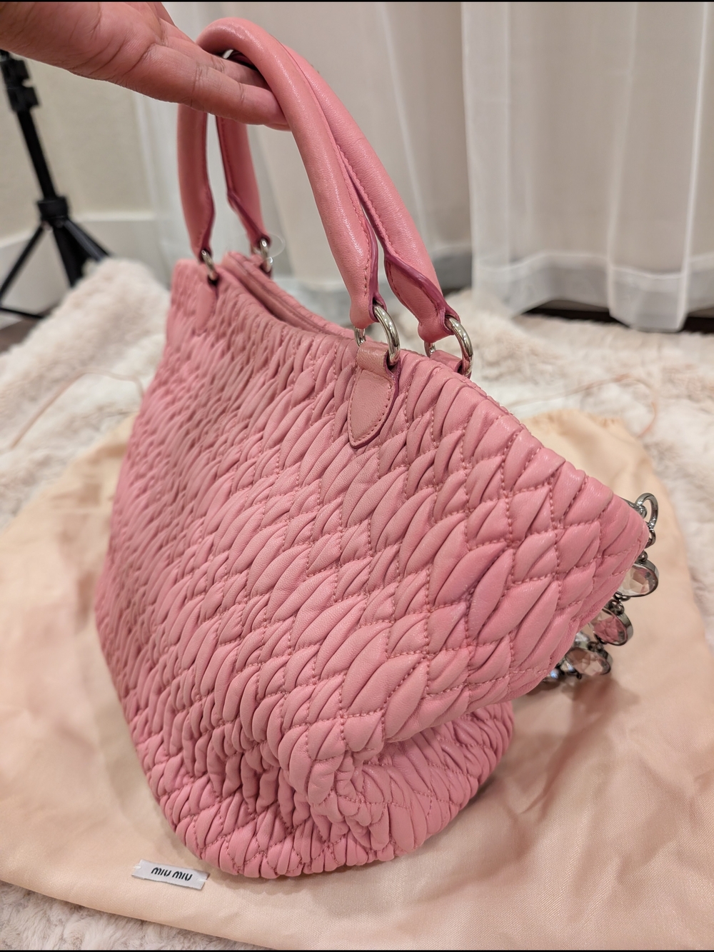 Miu Miu Pink Matelassé Leather Top-Handle Bag - Picture 7 of 10